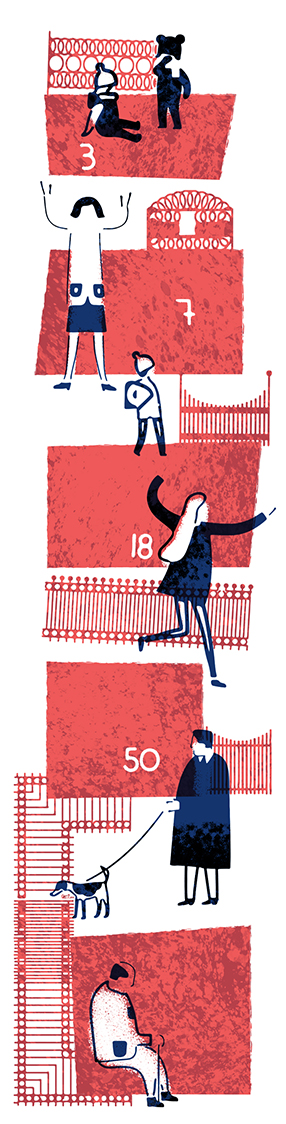 Age limits, illustration by Ulla Sainio for the Helsinki University magazine 2018
